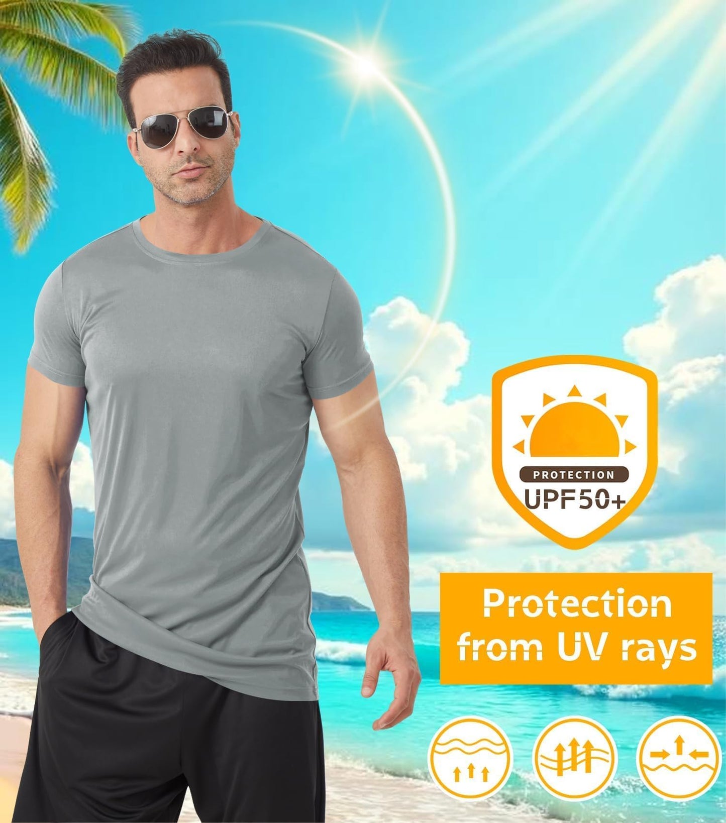 Idtswch Men's Tall T-Shirt Rash Guard UPF 50+ T-Shirt Quick Dry Swim Water Top Tee Short Sleeve Athletic Shirts gray-3XL