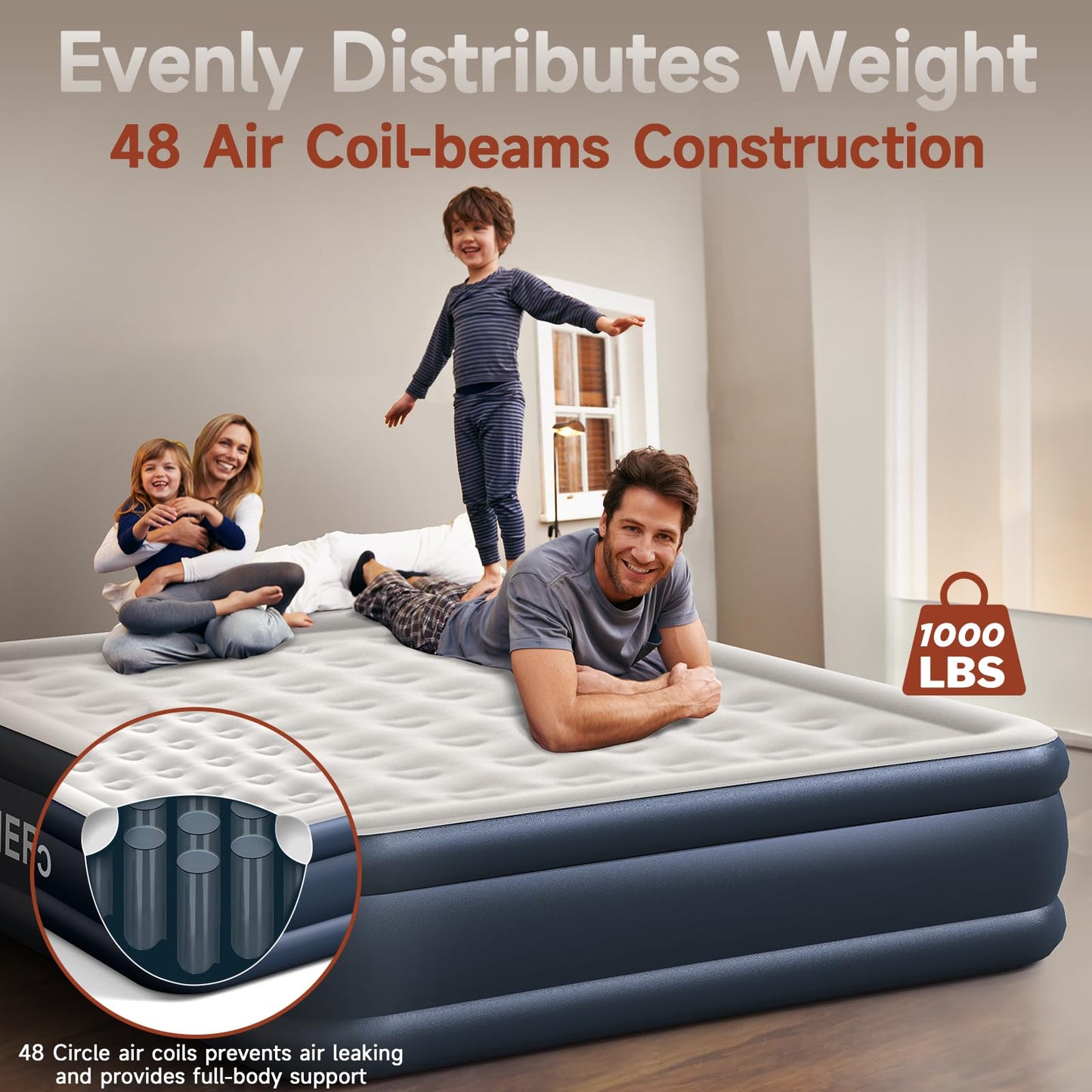 CHERIMOR California King Size Air Mattress with Built in Pump, 18" Luxury Thick Inflatable Blow up Mattress for Guests & Home, Fast Self-Inflating Air Bed with Carry Bag for Camping