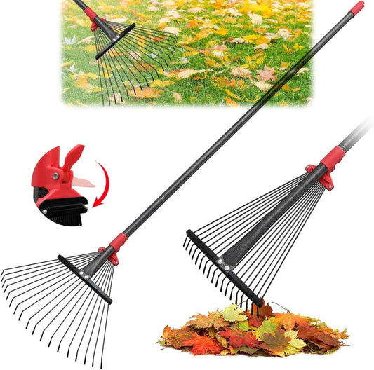 TAILERNRUYE 91 Inch Rake for Leaves , Adjustable 18 Tines with Expandable Head 9-18in Grass Rake Heavy Duty Metal Rakes for Women Children Yard Gardener Gardening Grass Debris Lawns