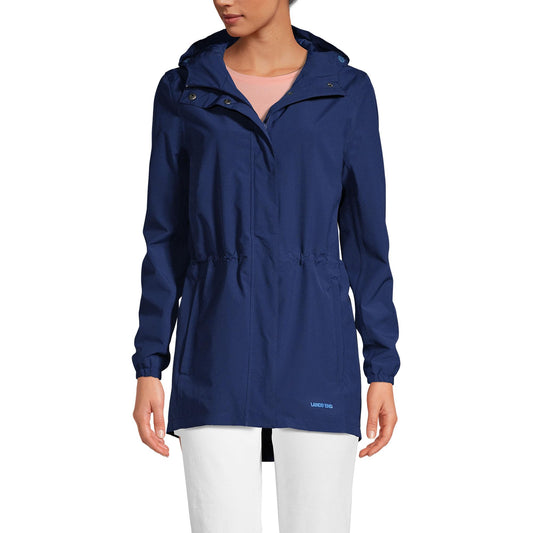 Lands' End Womens Packable Waterproof Raincoat Deep Sea Navy Tall X-Large