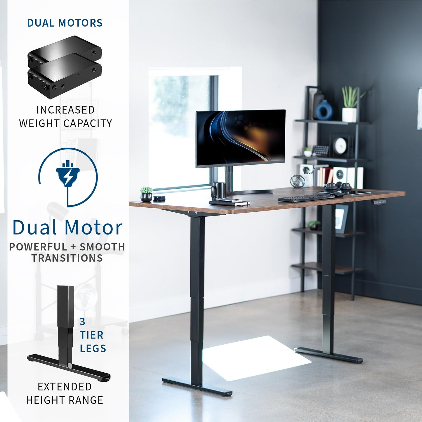 VIVO Electric 71 x 36 in Dual Motor Rustic Sit Stand Desk, Memory Height Adjustment, 2B Series, Vintage Brown Top Black Frame, DESK-KIT-2B7N-36 - 50.3" Max Height