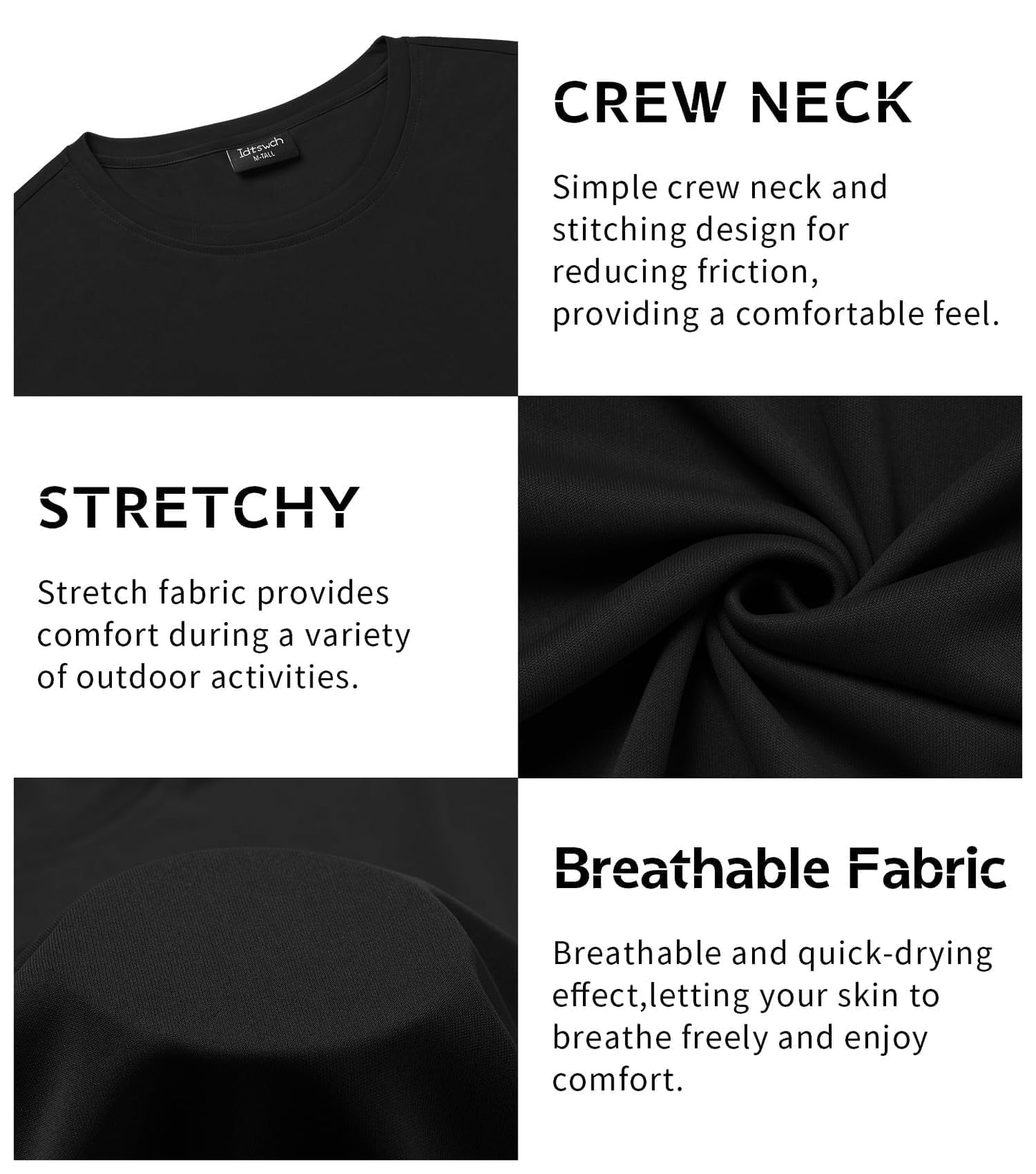 Idtswch Men's Tall T-Shirt Rash Guard UPF 50+ T-Shirt Quick Dry Swim Water Top Tee Short Sleeve Athletic Shirts black-3XL