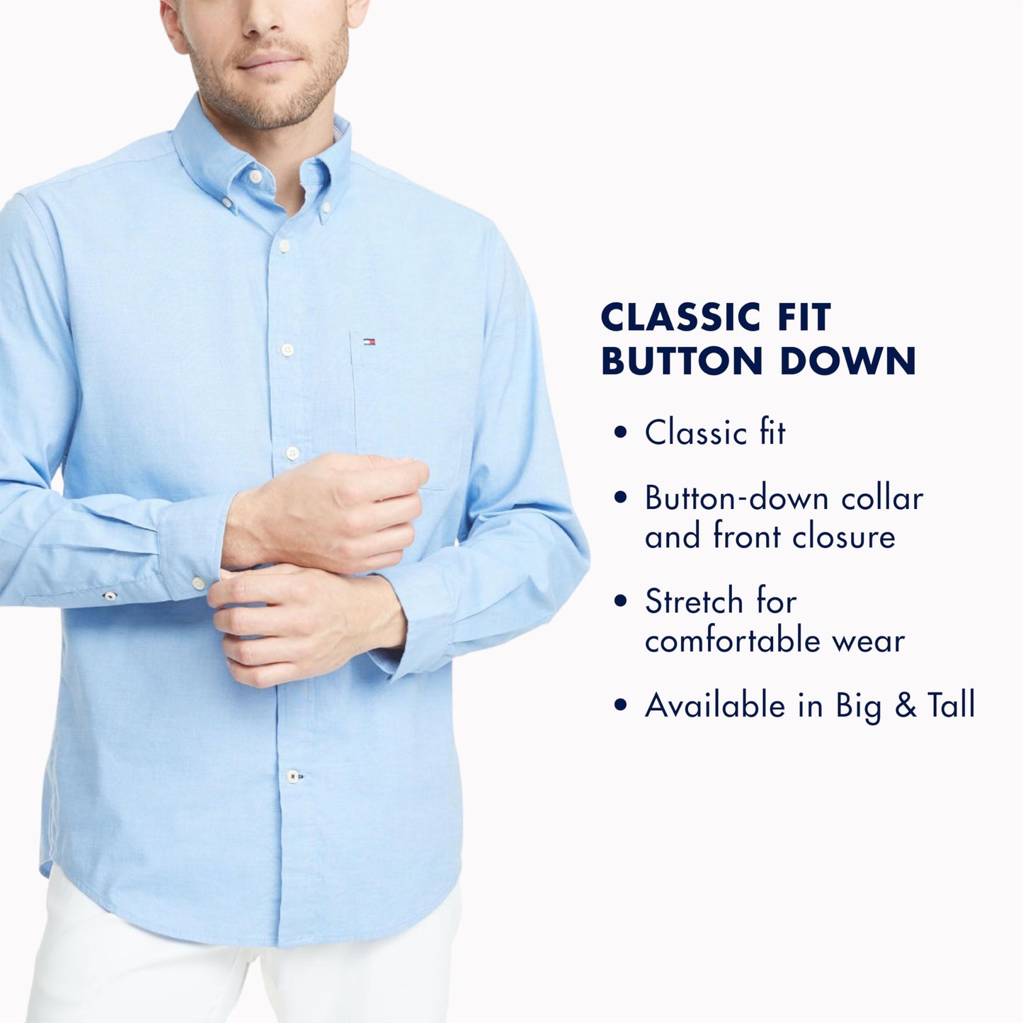 Tommy Hilfiger Men's Big and Tall Long Sleeve Button Down Shirt in Classic Fit Bright White