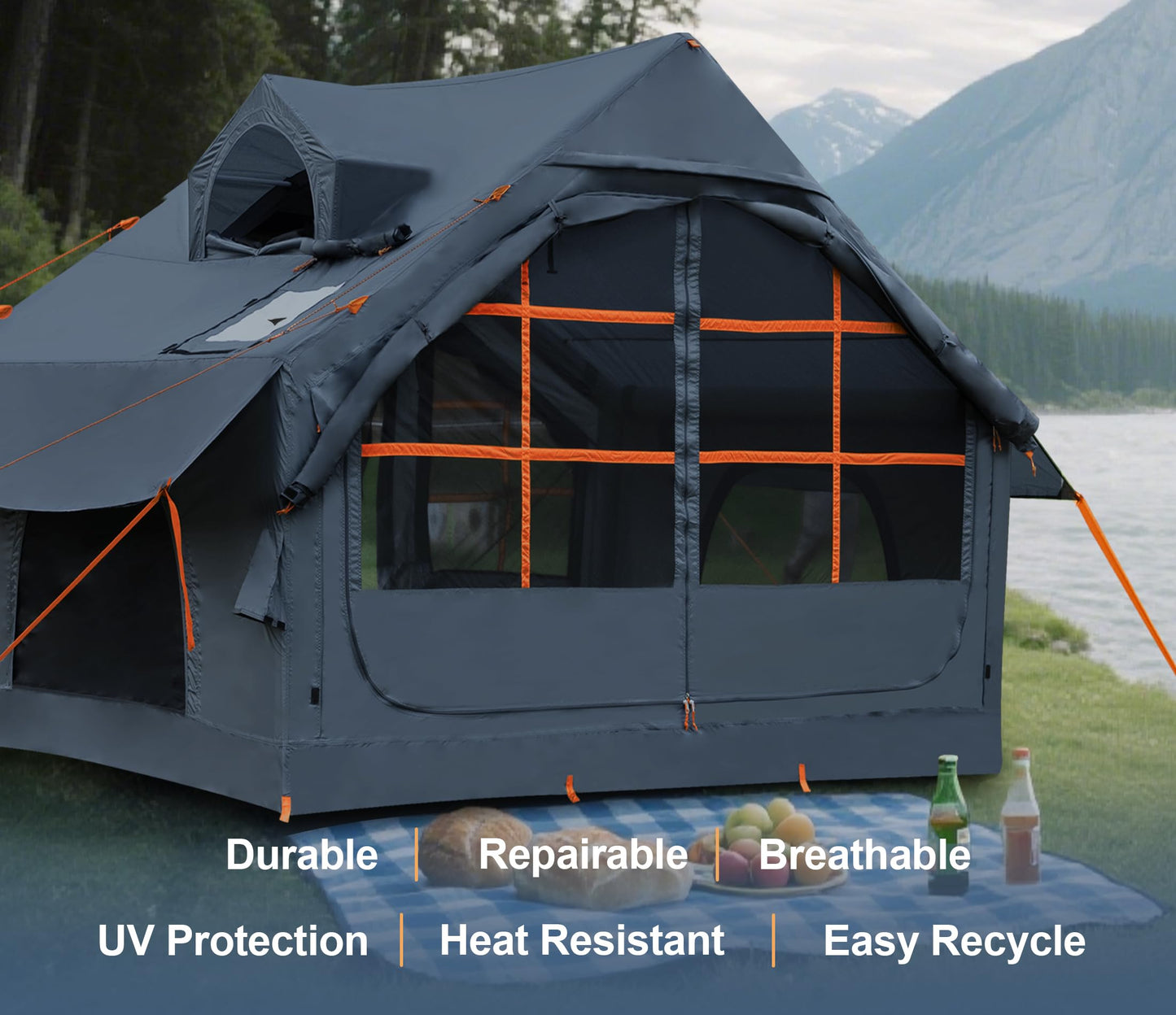 SHANQUAN Inflatable Tents for Camping with Stove Jack, Oxford Blow Up, Easy Setup Inflatable Tent, Dormer Waterproof Hot Inflatable Outdoor House, Casa de Campaña