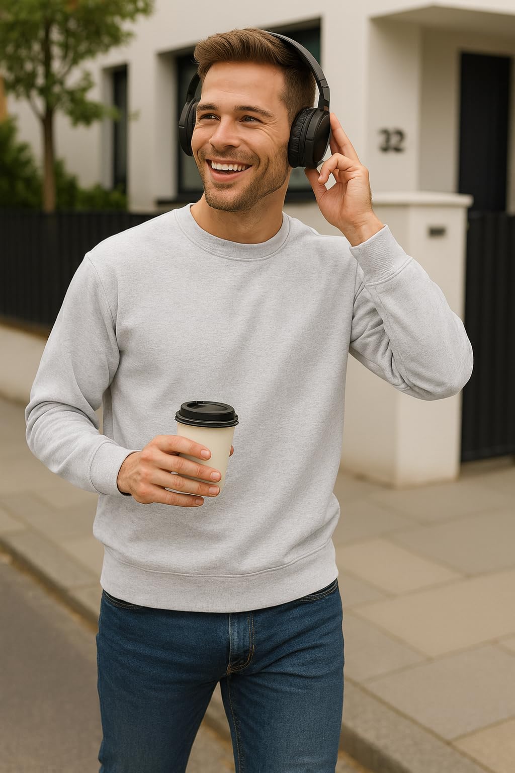 JustBlanks Fleece Sweatshirt for Men Tall Men’s Sweatshirt Crewneck Sweatshirt Relaxed-Fit Pullover Sweatshirt - Ash - 2XLT