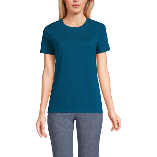 Lands' End Womens Short Sleeve Relaxed Supima Cotton Crew Neck T Shirt Baltic Teal Tall Small