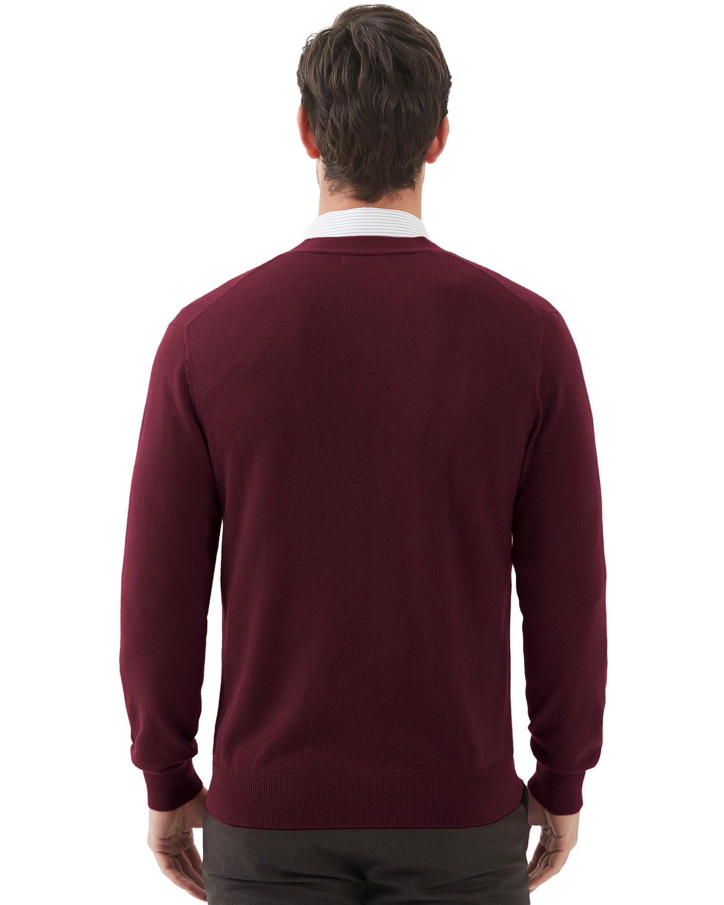 Kallspin Men's Tall Cardigan Sweaters Wool Blend V Neck Button Down Sweaters with Pockets(Burgundy Red, 3XL-Tall)