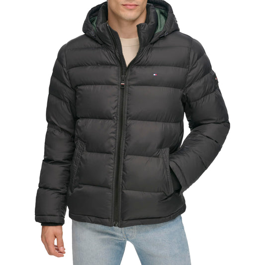 Tommy Hilfiger Men's Classic Hooded Puffer Jacket (Standard and Big & Tall), black, X-Large Tall