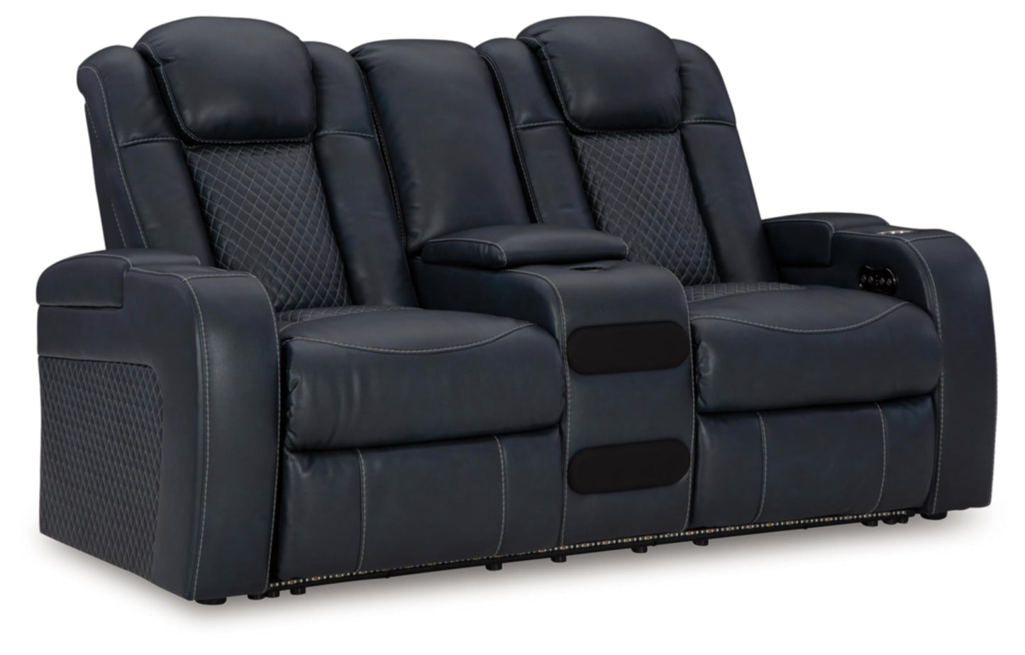 Signature Design by Ashley Fyne-Dyme Contemporary Power Reclining Loveseat with Console, USB Charging Ports and Adjustable Headrest, Blue