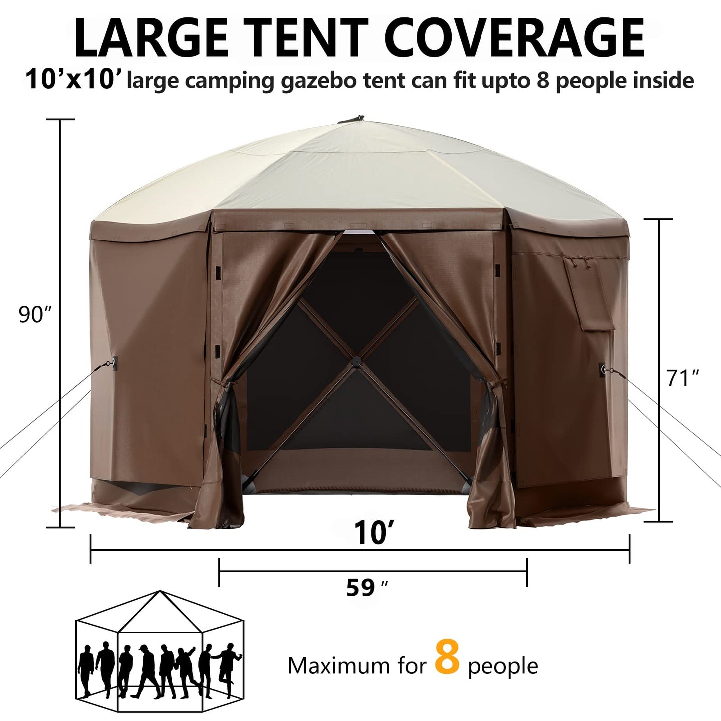 SmarketBuy 10 x 10 FT Gazebo Tent, Pop Up Design Camping Gazebo Tent, 6-Sided Pop-up Canopy Shelter Tents Portable 8 Person Gazebos Screen Tents for Camping and Backyard Activities
