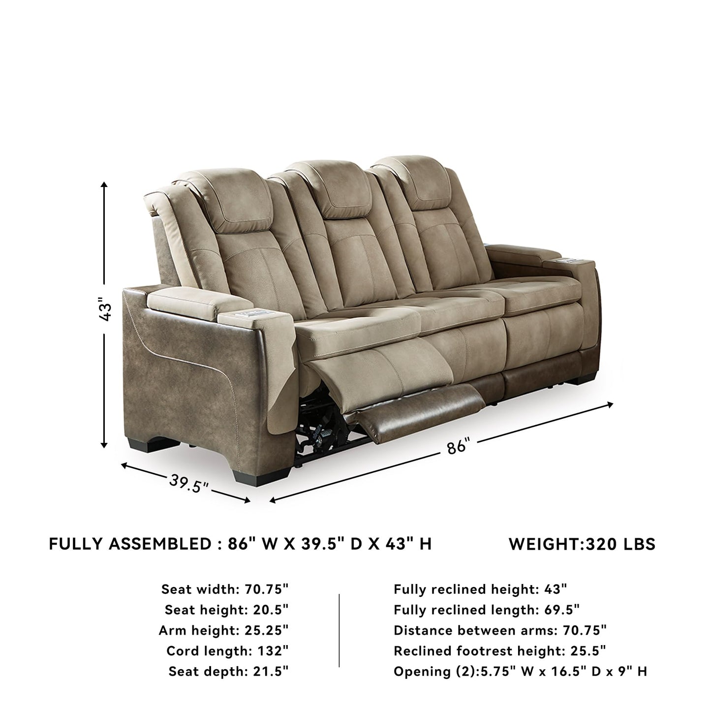 Signature Design by Ashley Next-Gen DuraPella Power Reclining Sofa with Adjustable Headrest, Sand