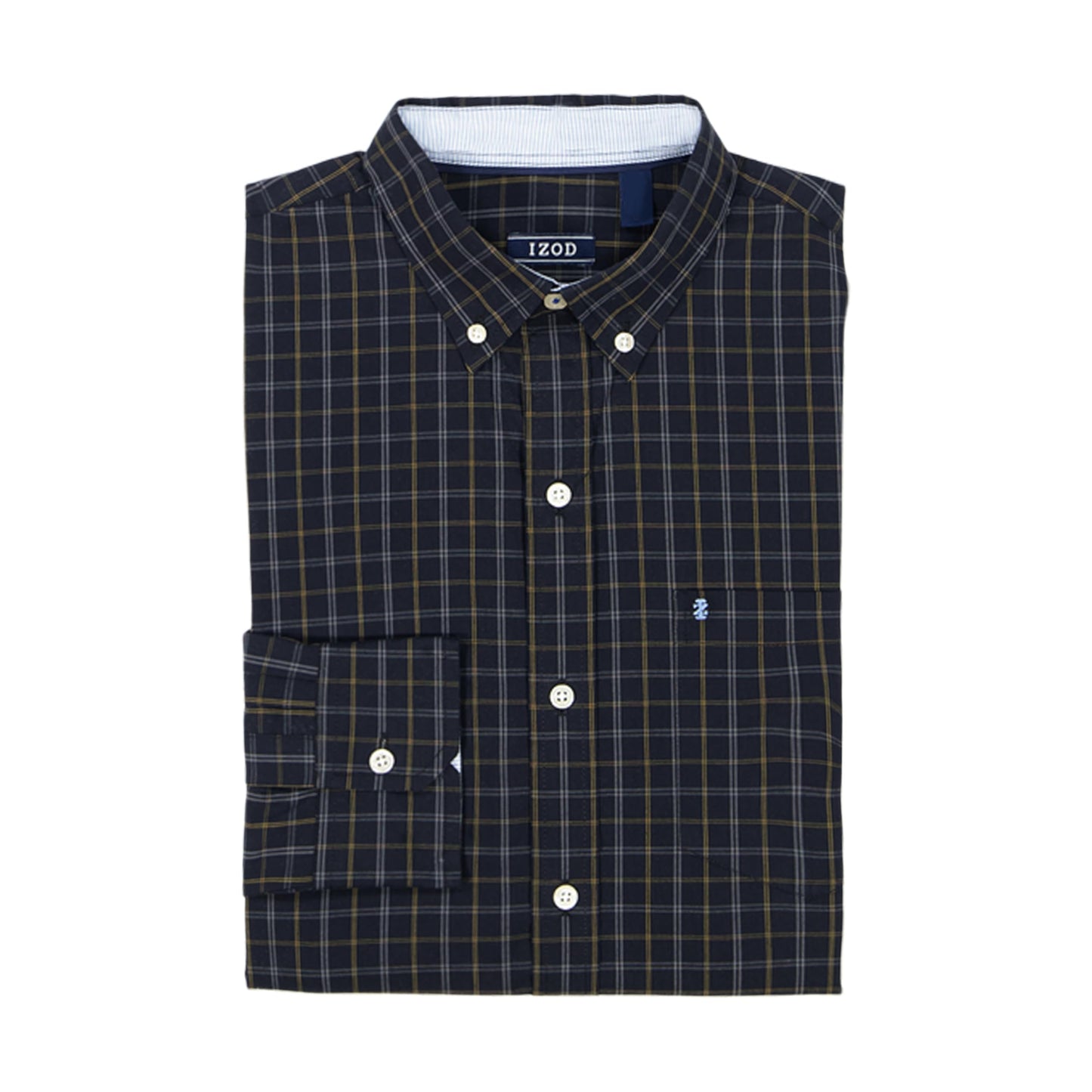 IZOD Men's Big and Tall Performance Comfort Long Sleeve Gingham Button Down Shirt, Anthracite, Large Tall