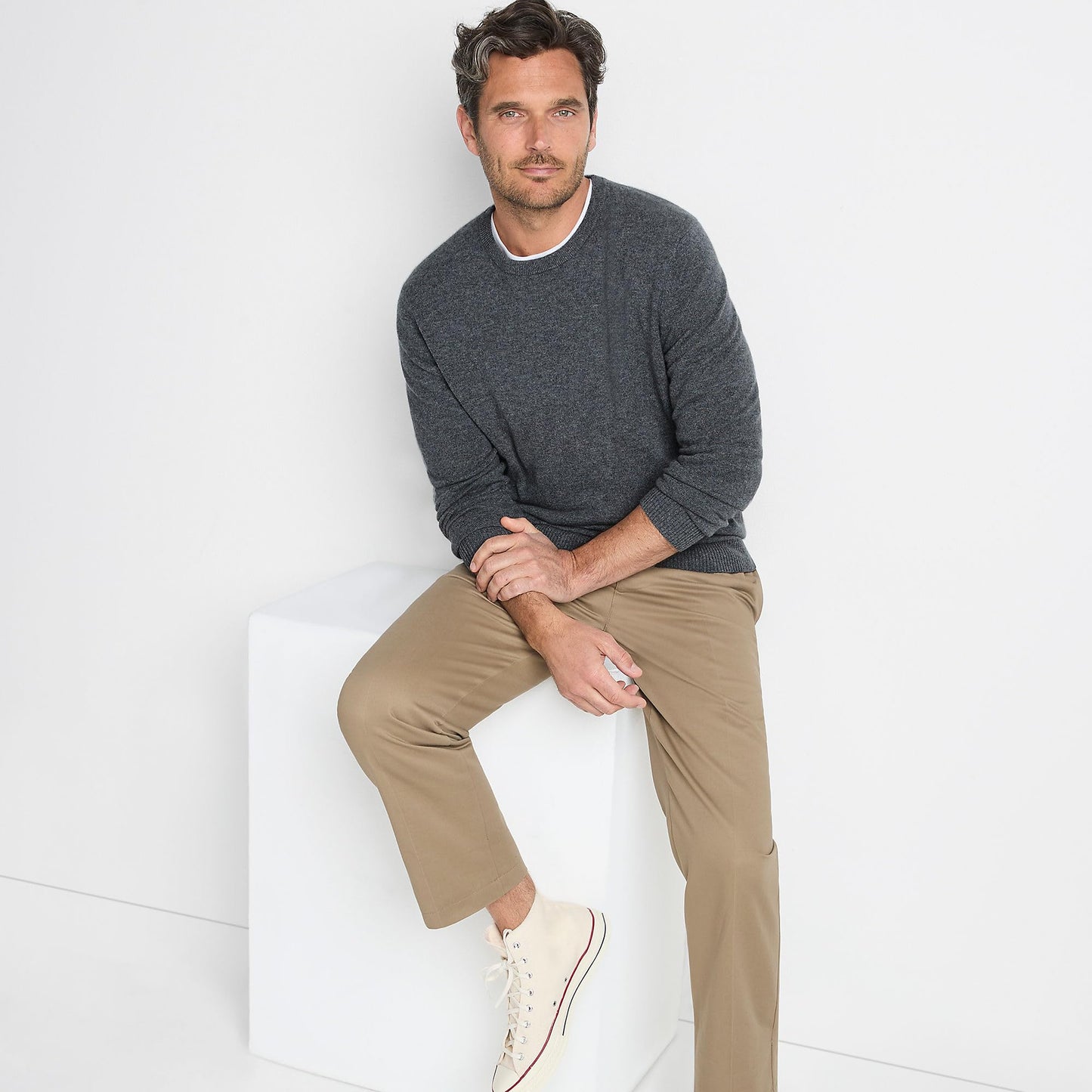 Lands' End Mens Fine Gauge Cashmere Sweater Charcoal Heather Tall XX-Large