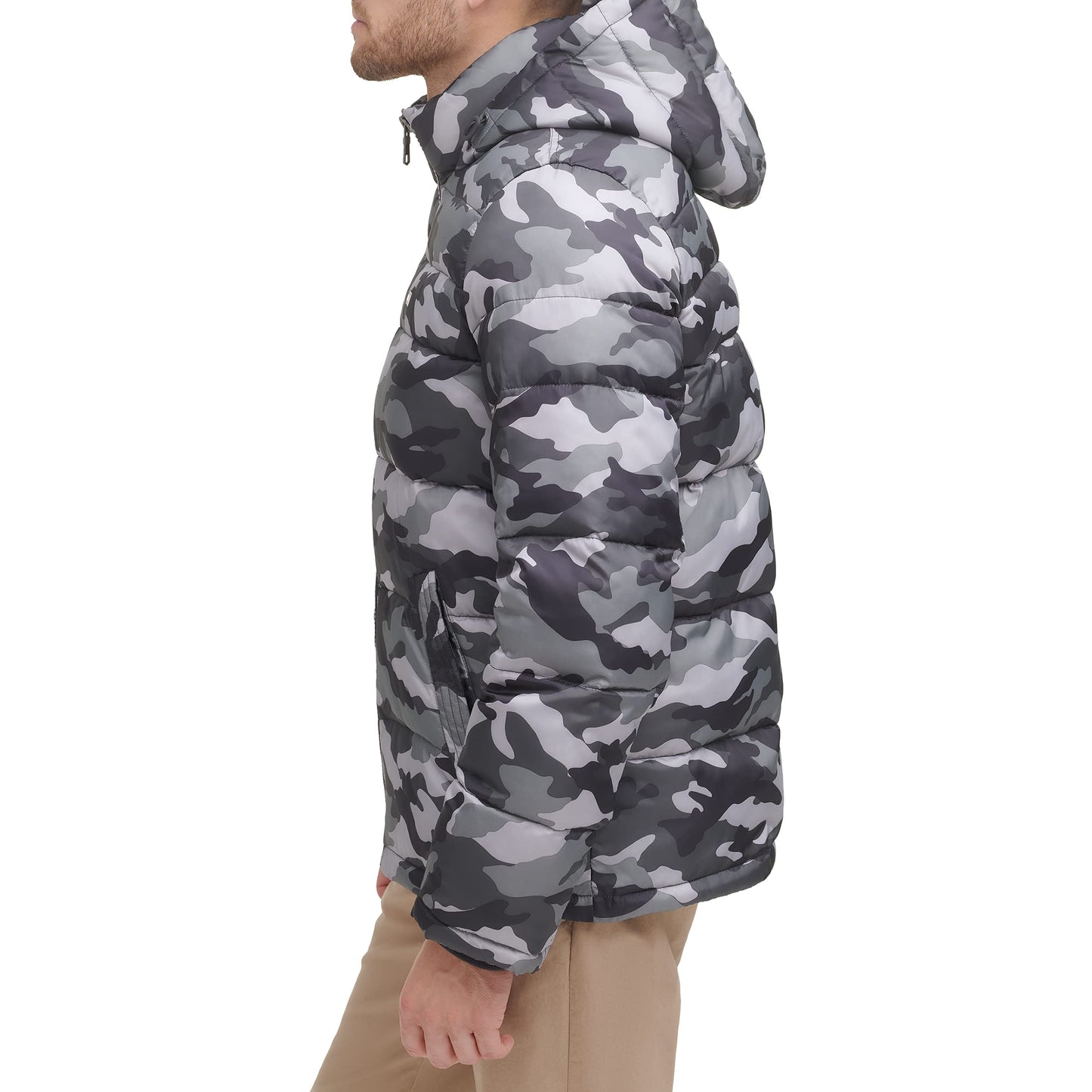 Tommy Hilfiger mens Hooded Puffer Jacket Down Alternative Coat, Grey Camouflage, 3X-Large Tall US