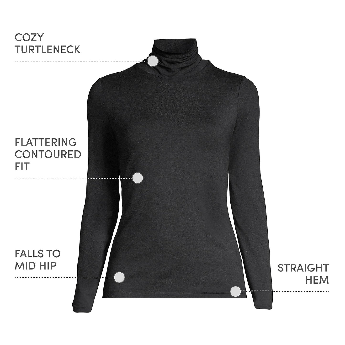 Lands' End Womens Long Sleeve Shaped LWCM Turtleneck Black Tall X-Large