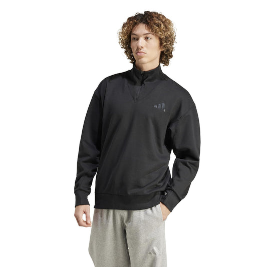 adidas Men's Tall Size All SZN Fleece Quarter-Zip Crewneck Swearshirt, Black