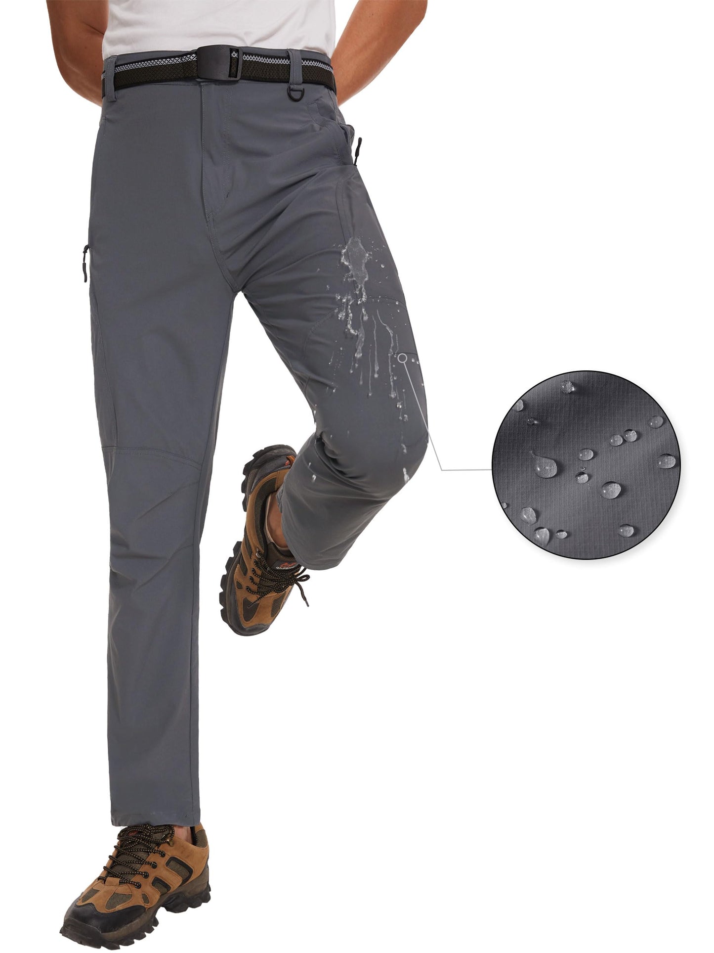 SEVEGO 30"/32"/34"/36" Inseam Men's Tall Hiking Pants Quick Dry Outdoor Waterproof Fishing Cargo Pants with Belt 5 Pockets 38" Dark Gray XXL