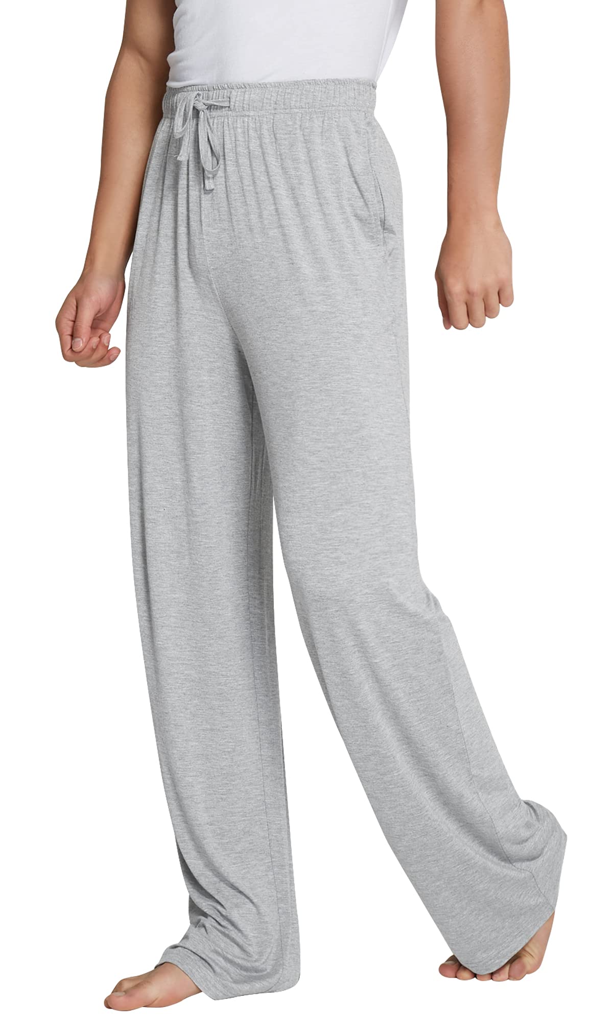 WiWi Bamboo Viscose Pajama Pants for Men Tall Sleep Bottoms Big Warm Long Pj Lightweight Lounge Sweatpants S-XXL, Light Heather Grey, Large
