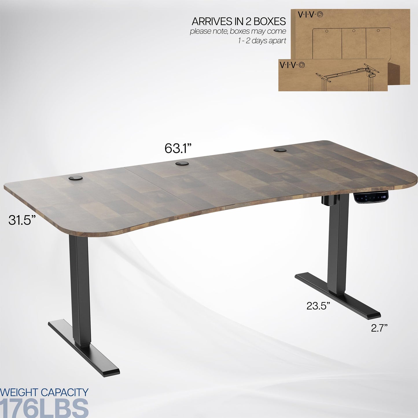VIVO Electric 63 x 32 in Standing Desk, Memory Height Adjustment, 176 lb Frame Support, 2E Series, Reclaimed Wood Top Black Frame, DESK-KIT-2EBP - 51" Max Height