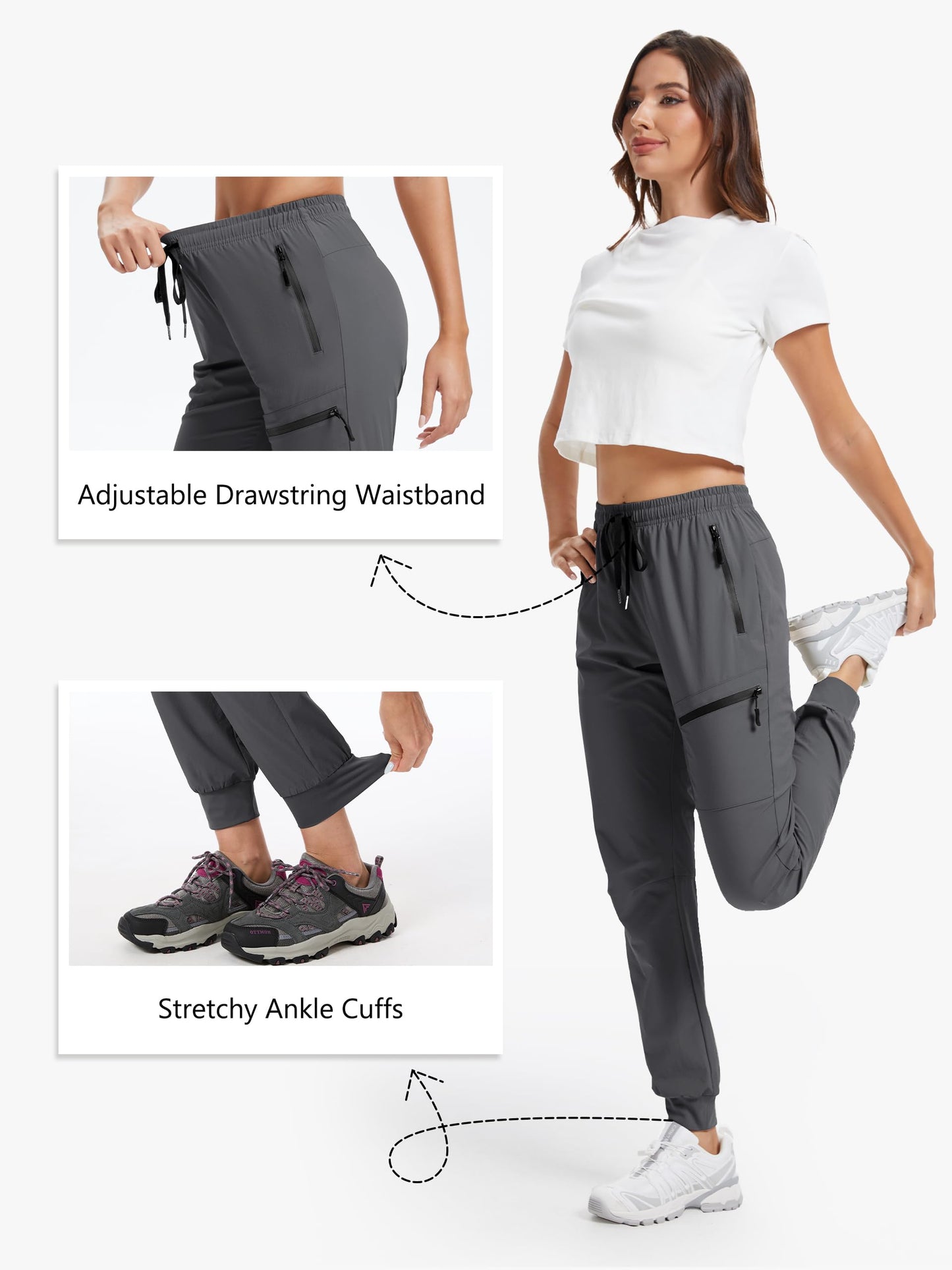 Tallemon Womens Tall Hiking Pants 30/32/34 Inseam Lightweight Joggers Quick Dry 4 Pockets Travel Athletic Cargo UPF50+ 34" Dark Gery XX-Large