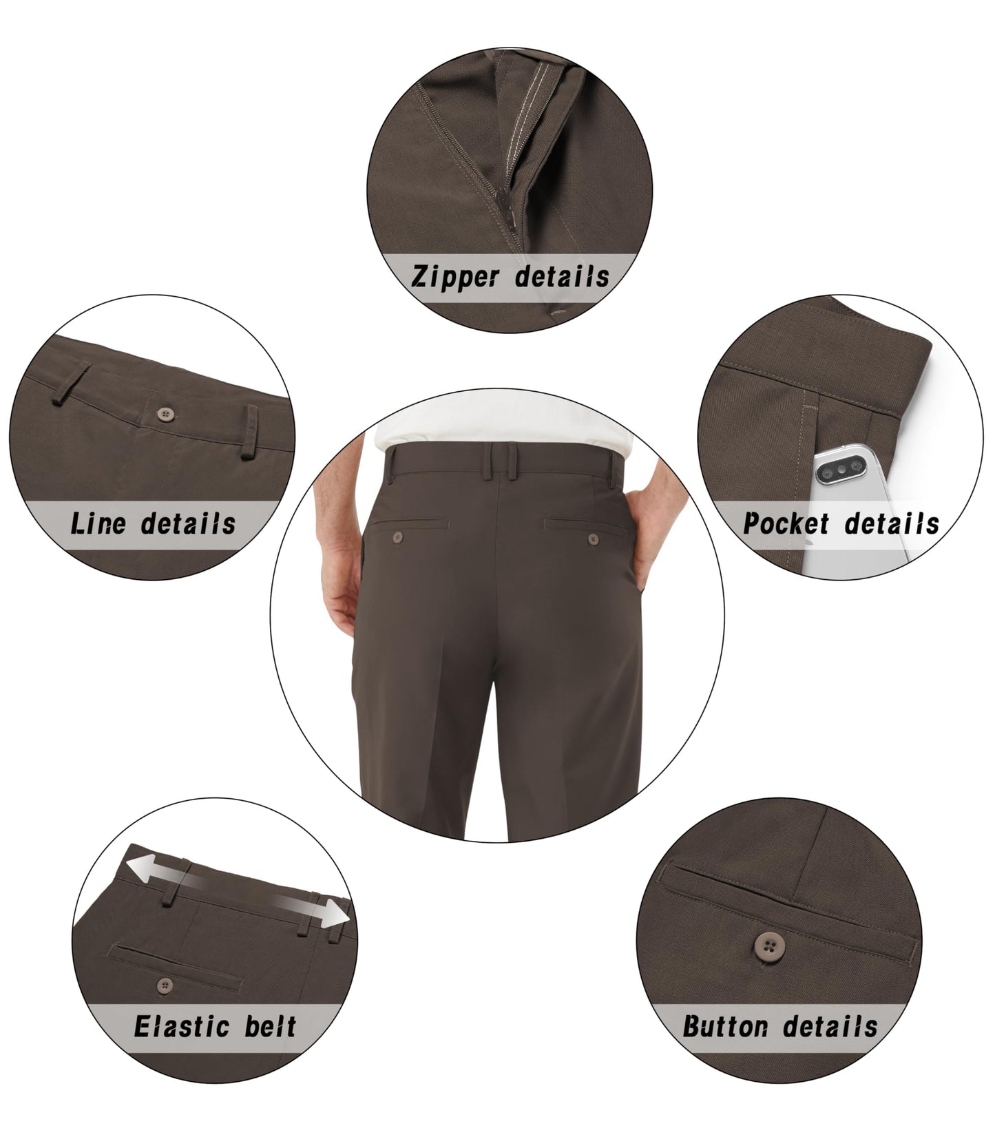 Men's Tall Classic Fit Flex Flat Front Dress Pants Formal Pants for Business & Office Dark Brown