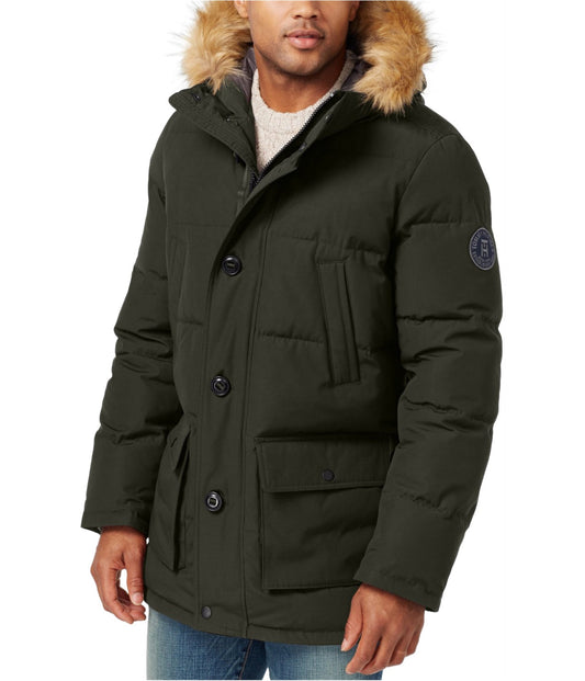 Tommy Hilfiger Men's Arctic Cloth Full Length Quilted Snorkel Jacket (Standard and Big & Tall), Dark Forest, Large Tall