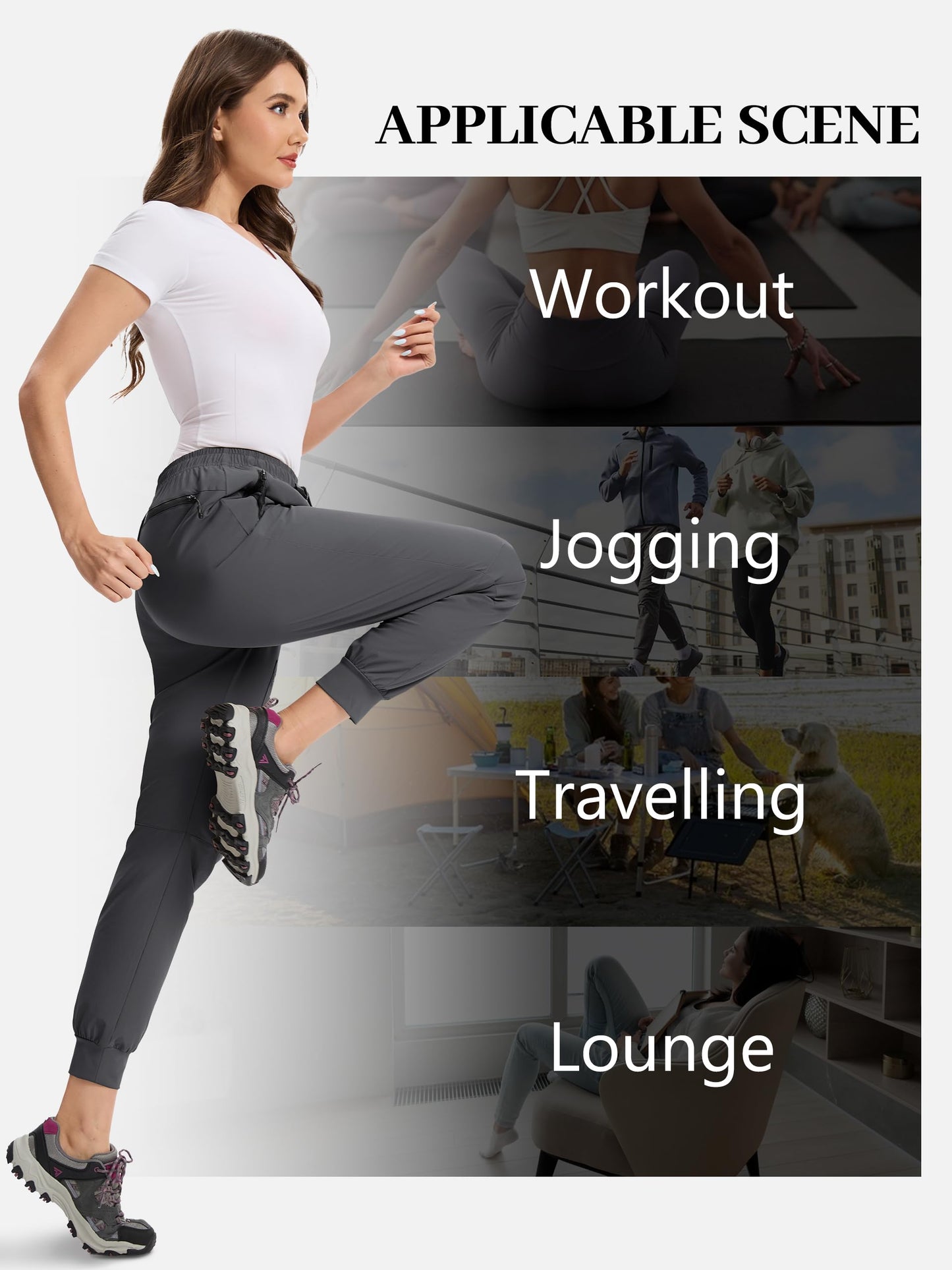 Tallemon Womens Tall Hiking Pants 30/32/34 Inseam Lightweight Joggers Quick Dry 4 Pockets Travel Athletic Cargo UPF50+ 34" Dark Gery XX-Large