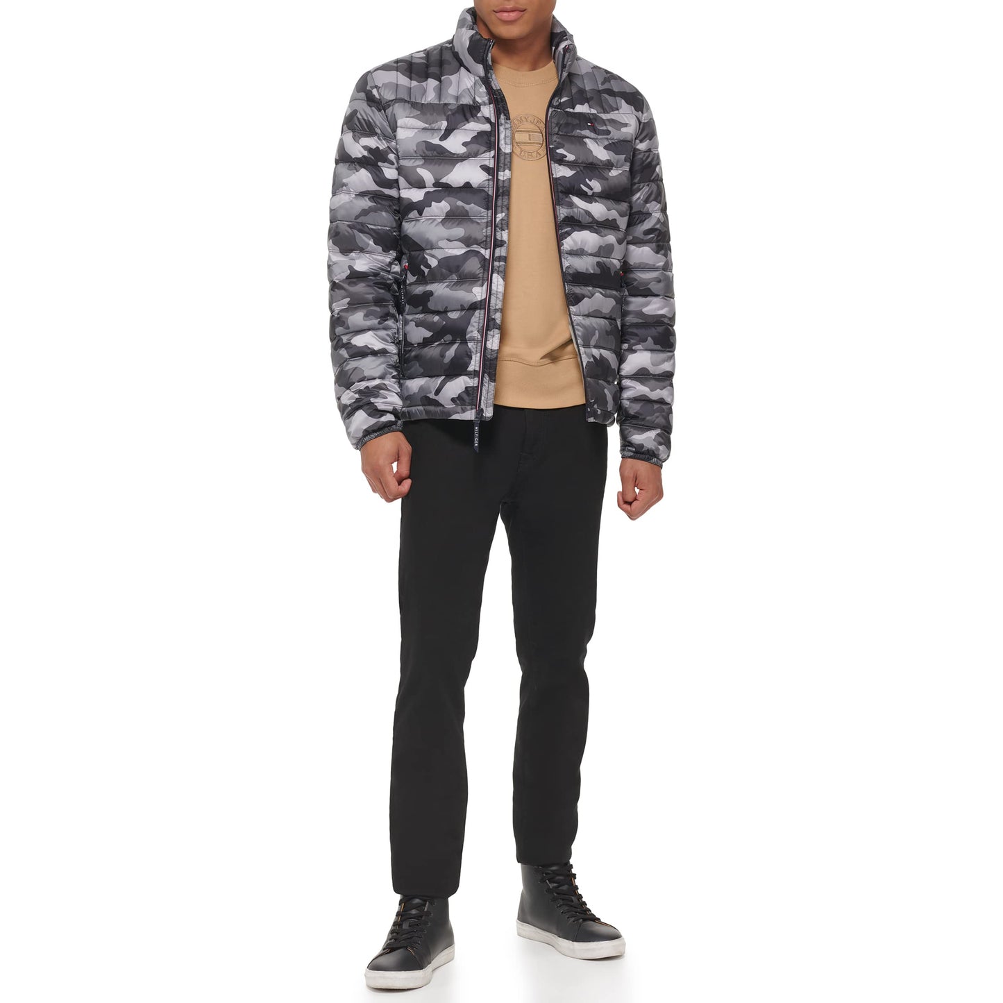 Tommy Hilfiger Men's Ultra Loft Lightweight Packable Puffer Jacket (Standard and Big & Tall), Grey Camo, XX-Large