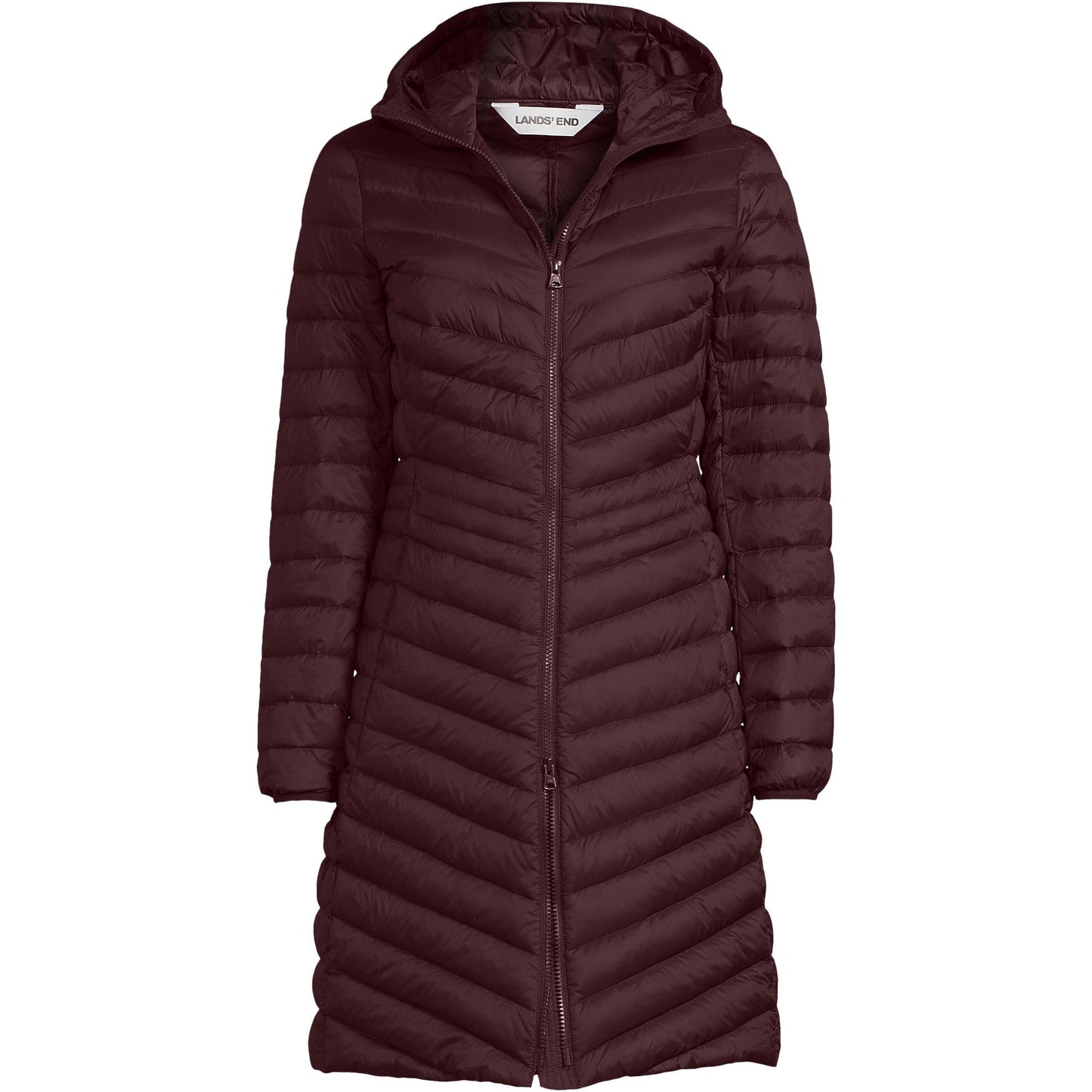 Lands' End Womens Packable Chevron Wanderweight Down Coat Lush Burgundy Tall Small
