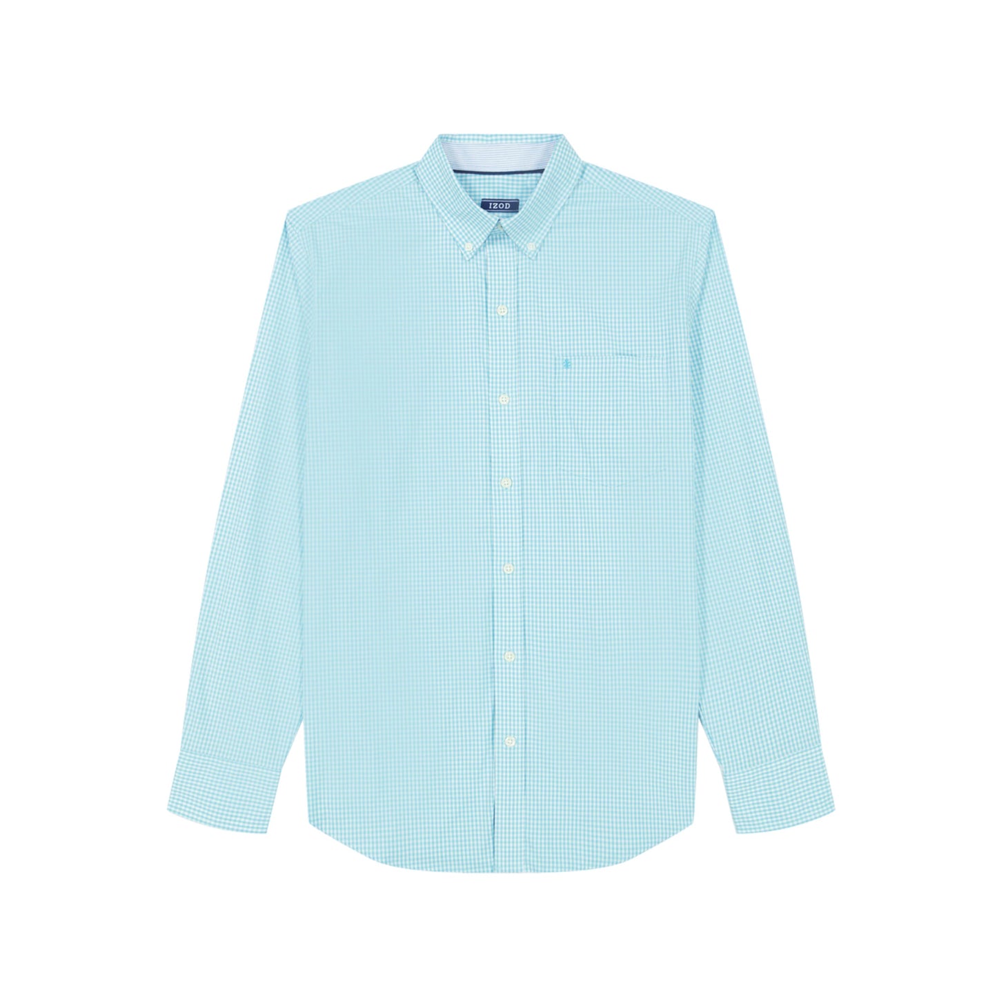 IZOD Men's Big and Tall Performance Comfort Long Sleeve Gingham Button Down Shirt, Aqua, XX-Large Tall