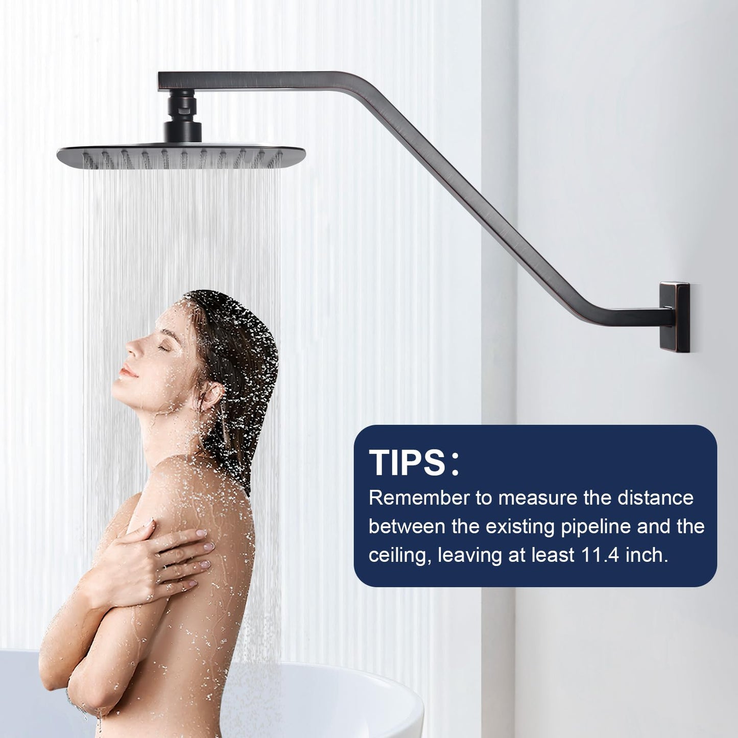 Square Shower Head Extension Arm with Flange, 16.5 Inch Z/S Shaped High Rise Shower Pipe Extender Wall-Mounted for Fixed Bathroom, Shower Head Goose Neck Arm - Extra Long Thread (Oil Rubbed Bronze)