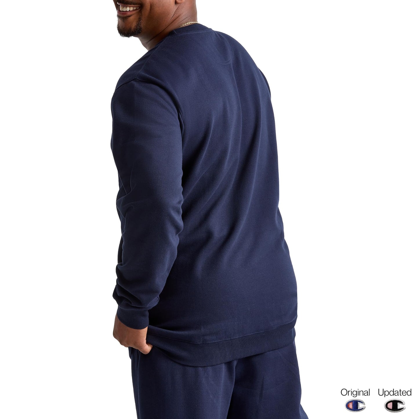 Champion Men's Crewneck Fleece Sweatshirt, Standard Fit, Midweight, Available in Regular and Big, Navy-C Logo, Large Tall