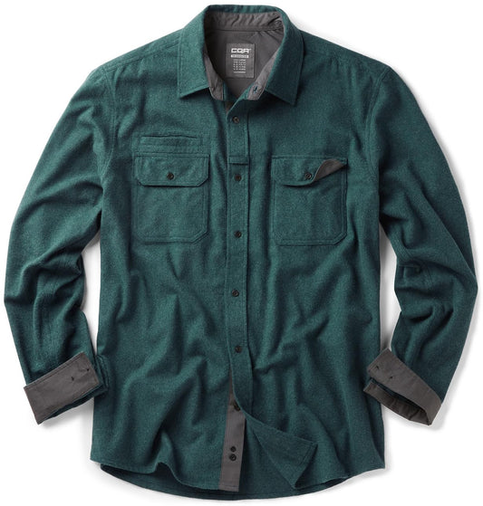 CQR Men's Flannel Button Down Shirts, Soft Cotton Plaid Long Sleeve Tactical Work Shirt, Warm Outdoor Essential with Pocket, Stealth Forest Green, XX-Large Tall