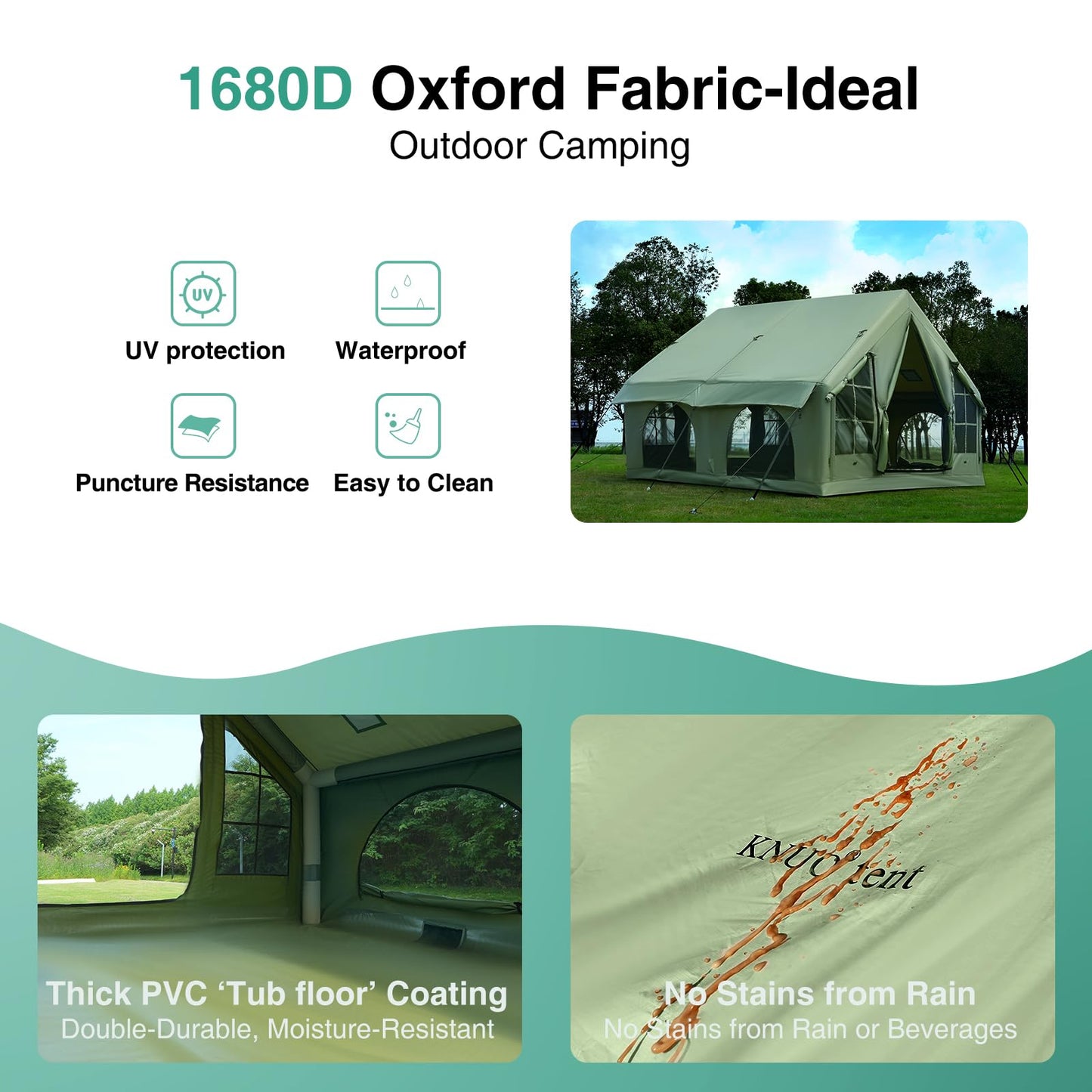 KNUO 2025 Upgraded Waterproof Inflatable Camping Tent for 5-8 People, Large Blow-Up Air Tent, No Assembly Needed Luxury Glamping House, 10x10ft Oxford Fabric