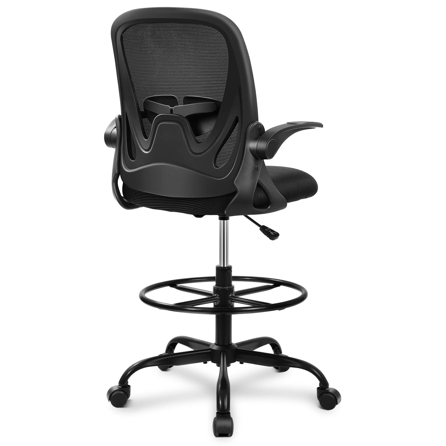 Tall Office Chair with Flip-up Armrests (20" - 28" seat height) - Ergonomic Computer Chair with Lumbar Support