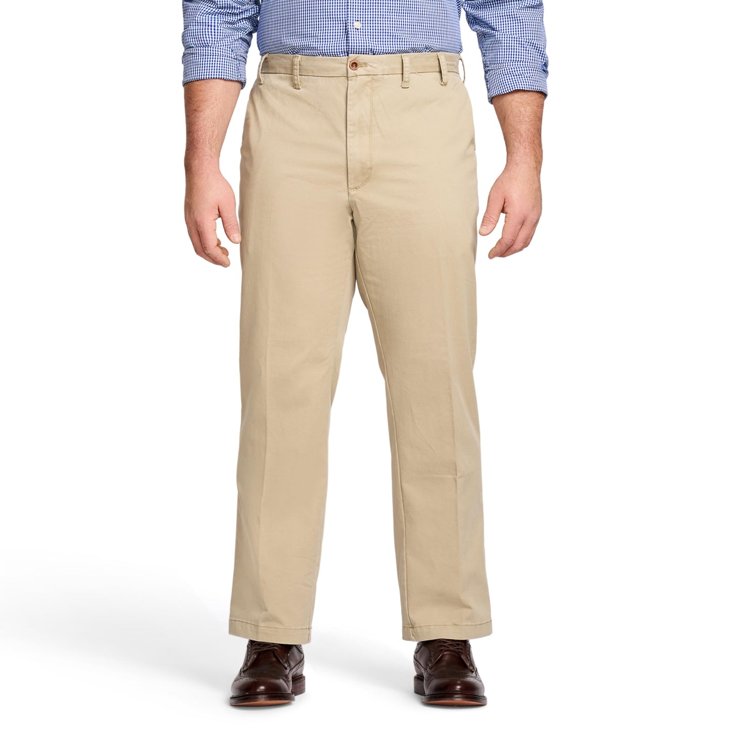IZOD Men's Big and Tall Performance Stretch Flat Front Pant, Cedarwood Khaki, 36W x 34L