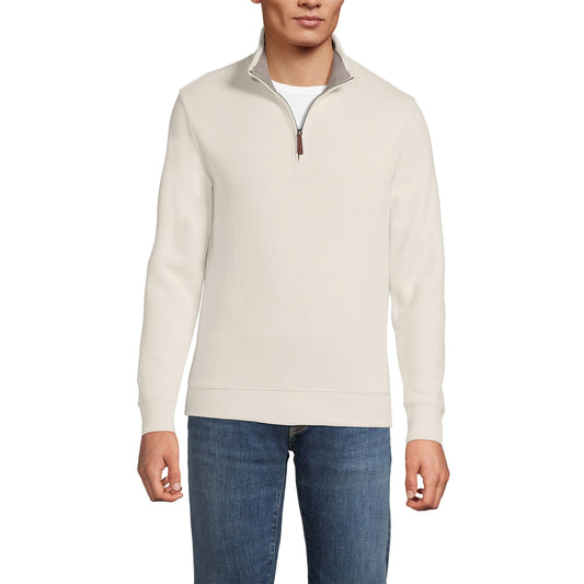 Lands' End Mens Bedford Rib Quarter Zip Sweater Ivory Latte Tall Large