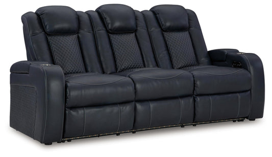 Signature Design by Ashley Fyne-Dyme Contemporary Power Reclining Sofa with USB Charging Ports and Adjustable Headrest, Blue