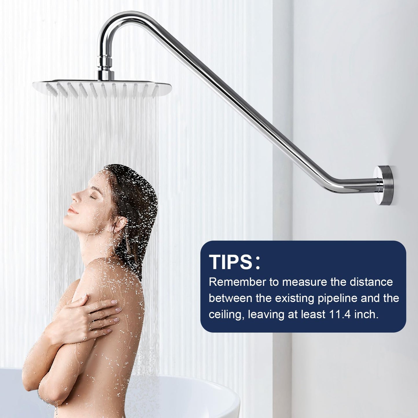 Shower Head Extension Arm with Flange Uvish 17" S Shaped Shower Head Riser Pipe, Stainless Steel High Rise Extra Long Goose Neck Shower Extender Arm, Standard 1/2" Connection, Brushed Nickle