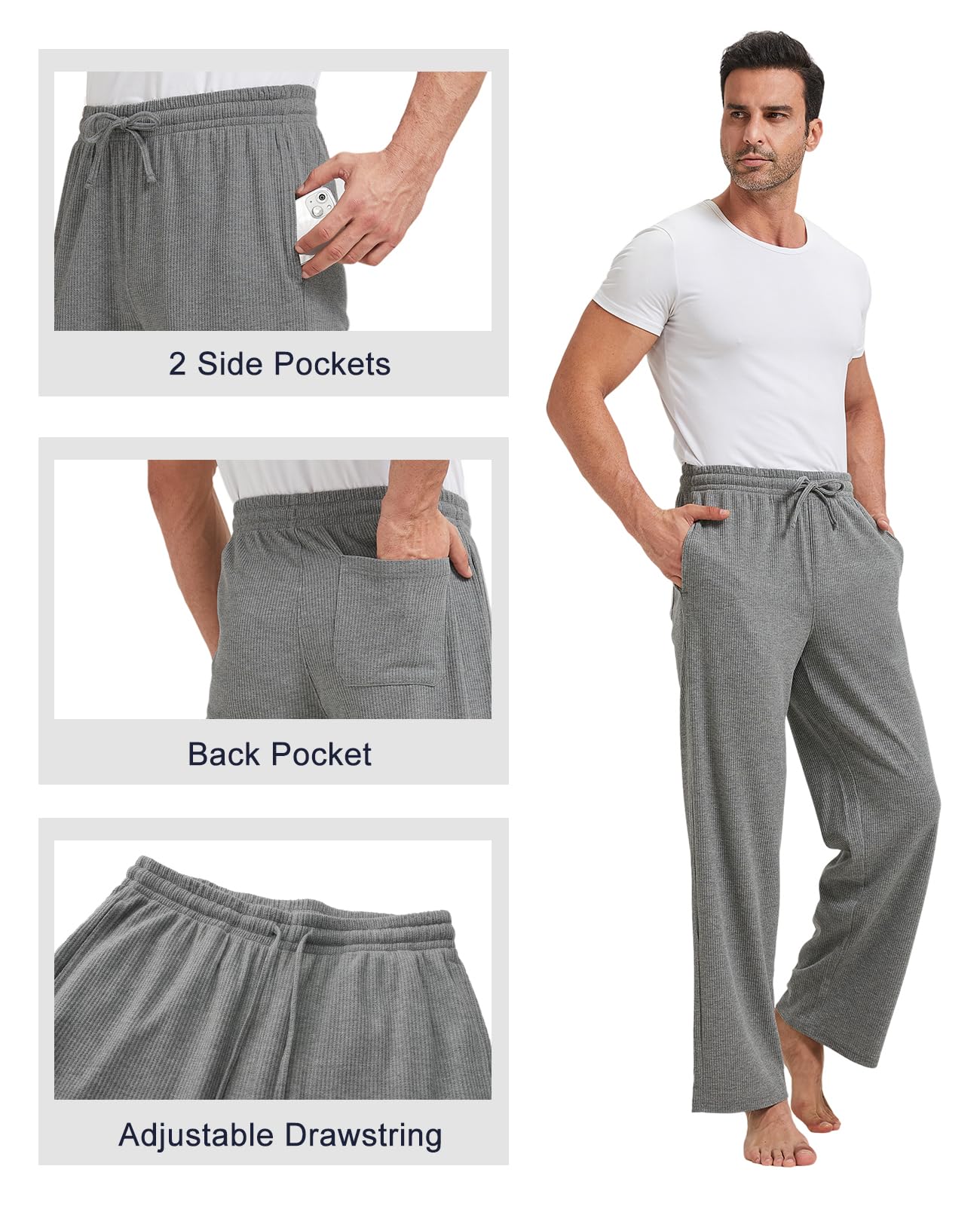 TTZ 34/36 Inseam Mens Tall Pajama Pants Waffle Pj Lounge Sleep Pants for Tall Men-LT