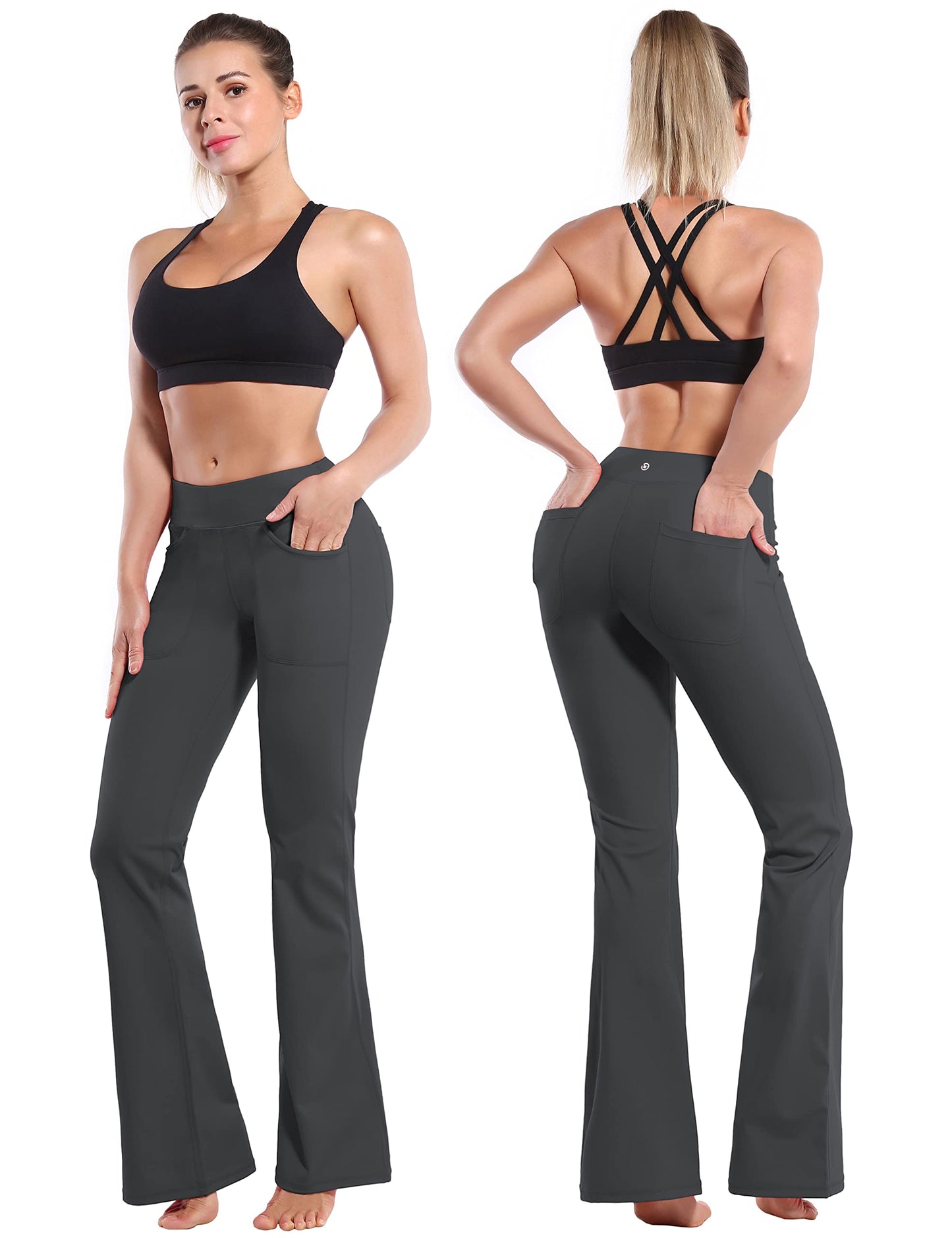 BUBBLELIME 29"/31"/33"/35" 4 Styles Women's High Waist Bootcut Yoga Pants - Out Pockets_SHADOWCHARCOAL (2) XL-35 Inseam