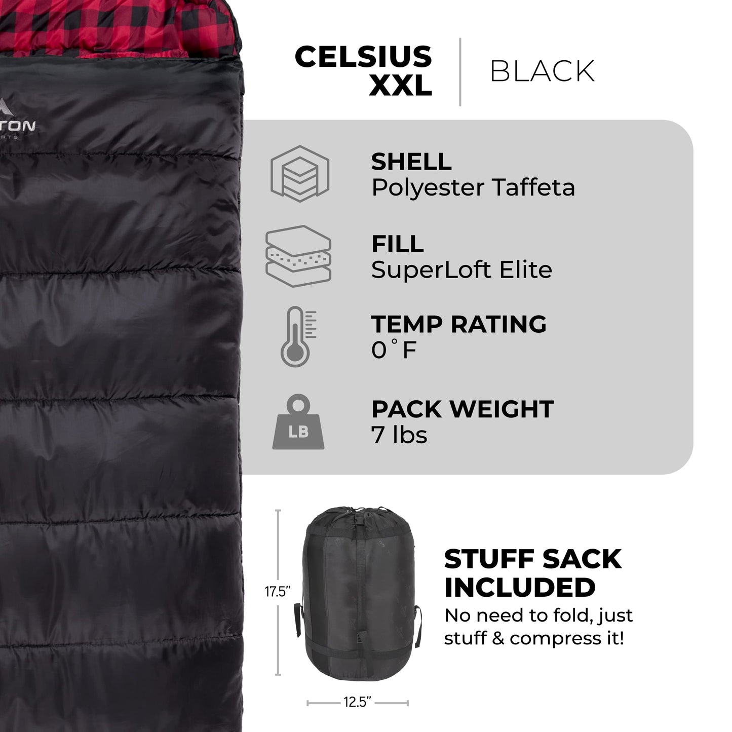 XXL Long Sleeping Bag (7'6"), Teton Fahrenheit: +20ºF rated