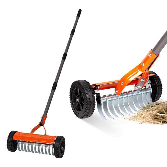 Walensee Dethatching Roller Rake with 76.8'' Adjustable Handle, 2mm Stainless Steel Blades, Heavy Duty Lawn Thatch Remover for Moss, Grass Clippings, Leaves & Debris – Ideal for Yard & Garden Cleanup