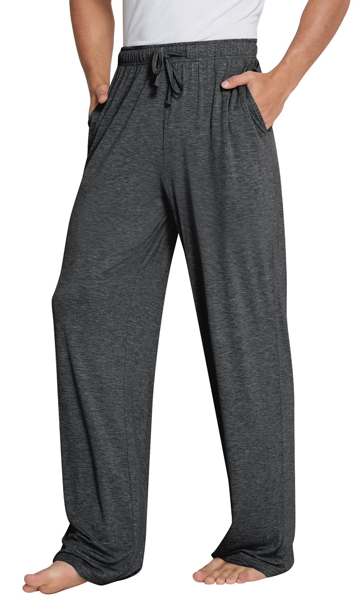 WiWi Bamboo Viscose Pajama Pants for Men Tall Sleep Bottoms Big Warm Long Pj Lightweight Lounge Sweatpants S-XXL, Charcoal Heather, XX-Large