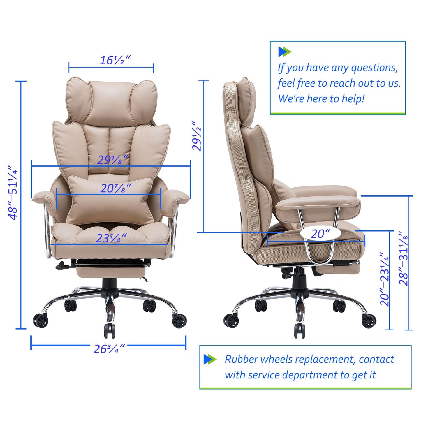 Efomao Big and Tall Office Chair 400lbs – PU Leather Executive Office Chair with Lumbar Support & Leg Rest, Heavy-Duty Computer Chair for Home Office, Dark Beige
