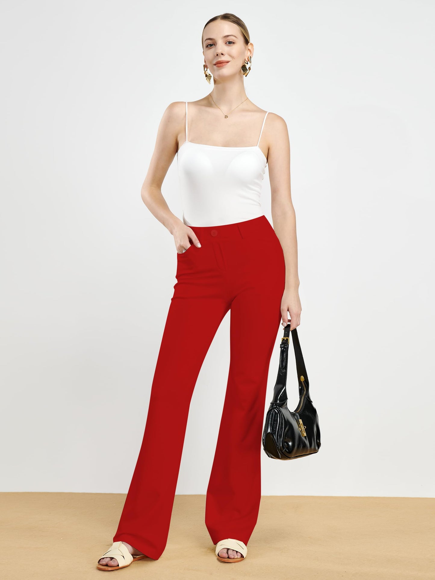 Tapata Women's 28''/30''/32''/34'' Stretchy Bootcut Dress Pants with Pockets Tall, Petite, Regular for Office Work Business 34",Red,XXL