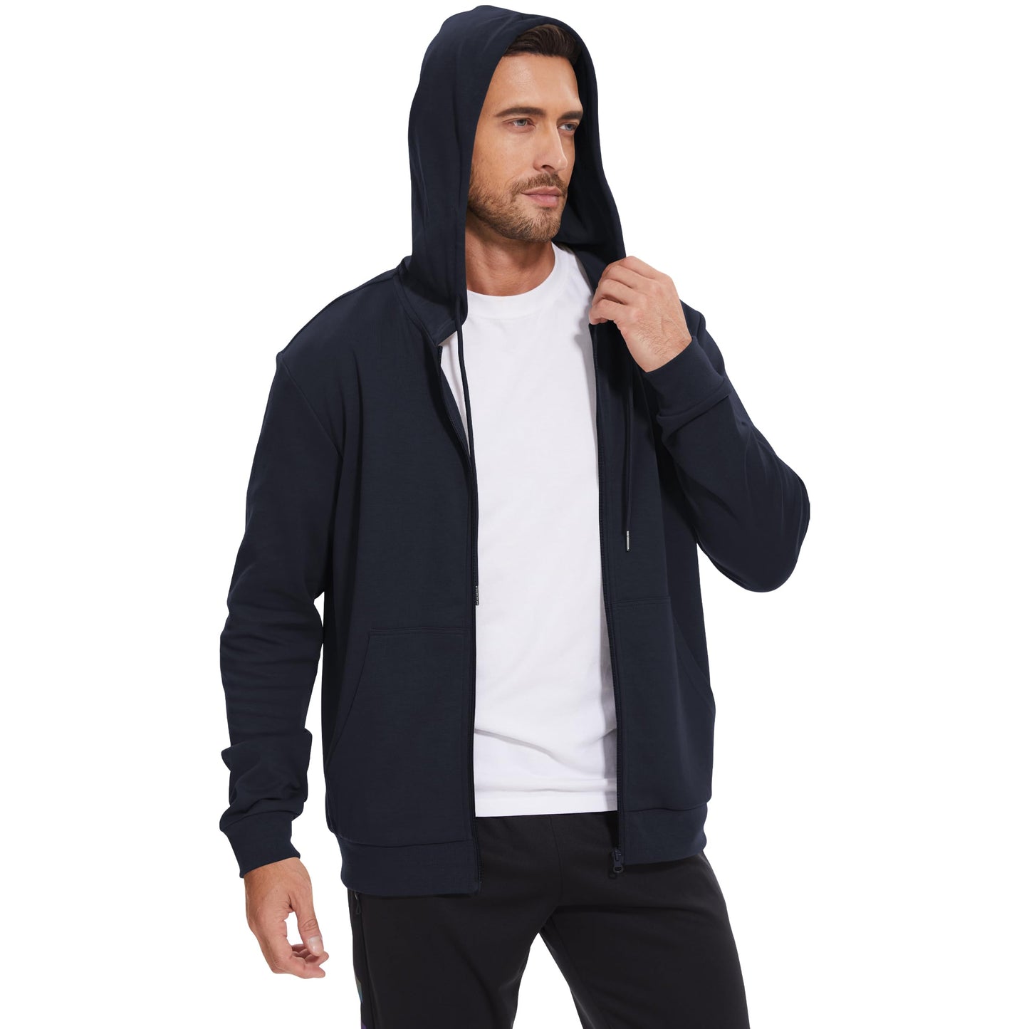 LETAOTAO Lightweight Hoodie Men Zip Up Hooded Sweatshirt Thin Slim Fit Jacket Available in Regular & Tall Sizes(Navy,Tall-XL)