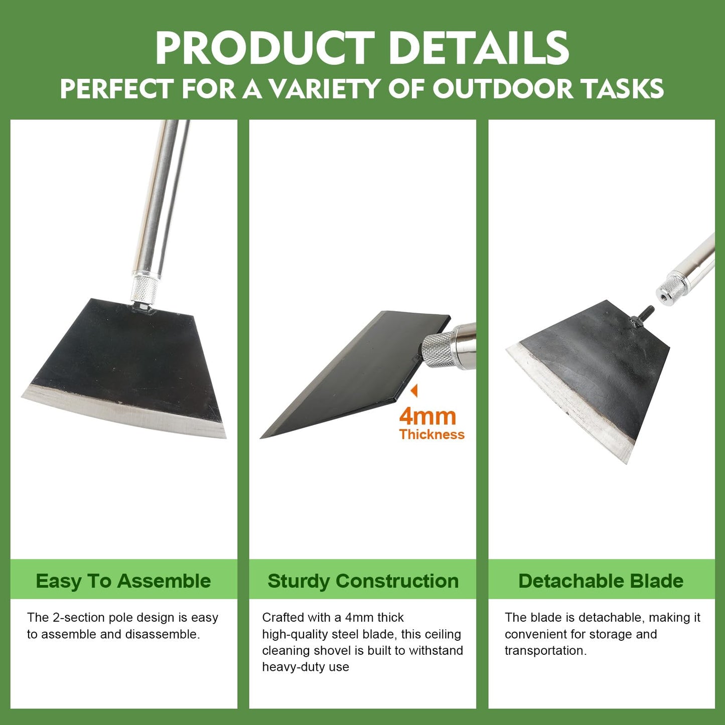 Smarkey 84" Garden Shovel Cleaning Floor Scraper, Weed Removal Tool, Long Handle with Heavy Duty Sharp Blade for Ice Roof Back Yard Sidewalk Grass Walls Glass Tile Painting Stripping Tools