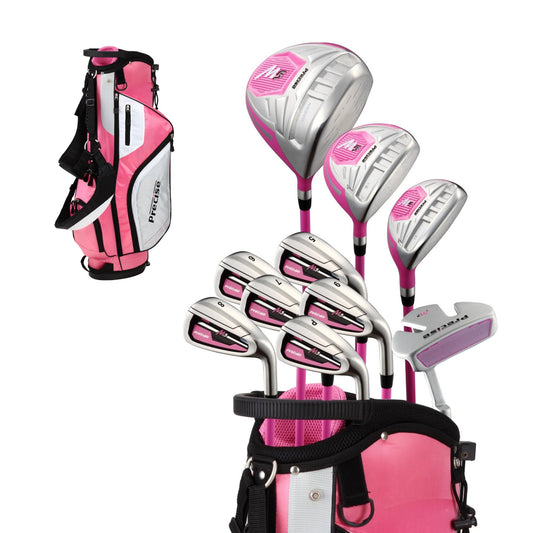 Precise M5 Womens Golf Clubs Full Set, Titanium Driver, S.S. Fairway, S.S. Hybrid, S.S. 5-PW Irons, Putter, Stand Bag, 3 H/C's, Golf Clubs Women Right Handed, Pink (Pink, Right Hand Tall Size)