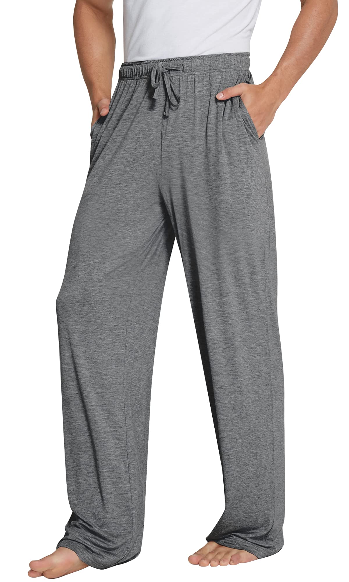 WiWi Bamboo Viscose Pajama Pants for Men Tall Sleep Bottoms Big Warm Long Pj Lightweight Lounge Sweatpants S-XXL, Dark Heather Grey, X-Large